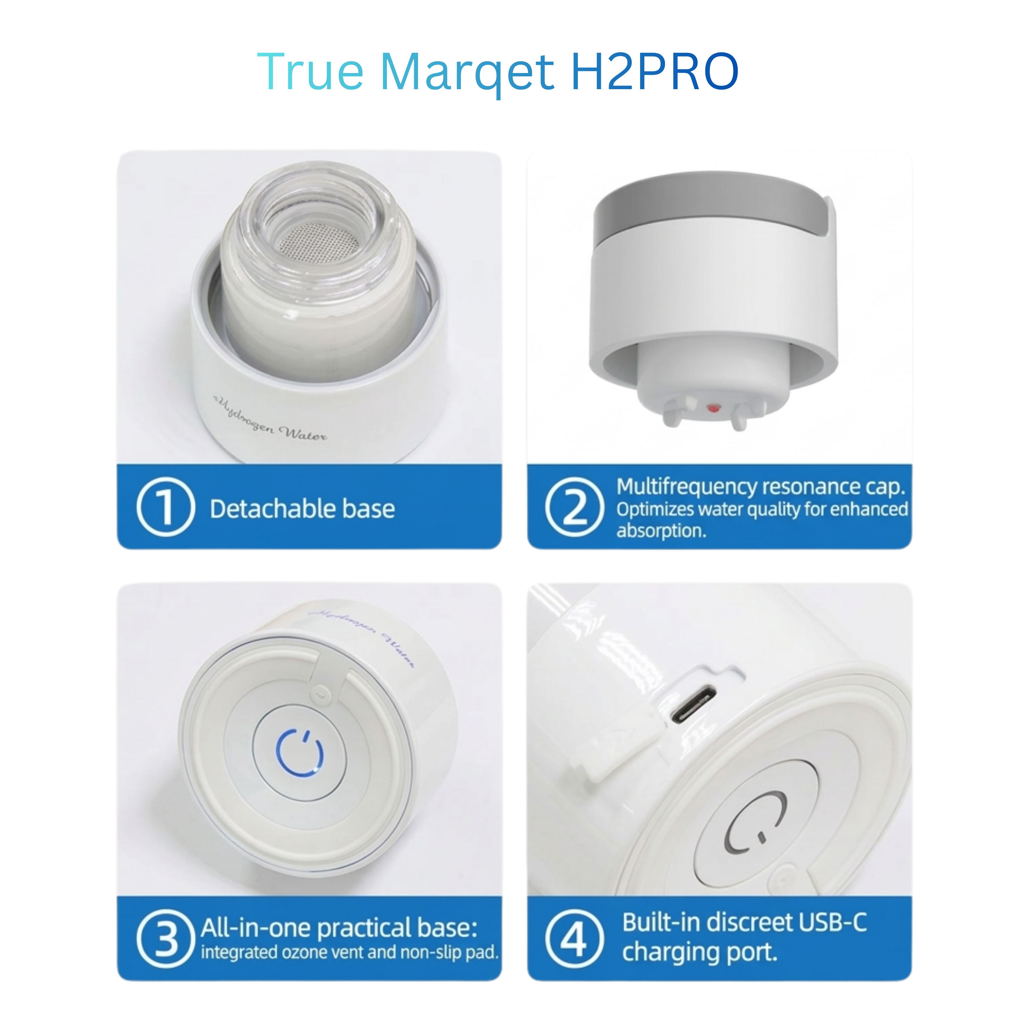 TRUE MARQET H2GO Premium Hydrogen Water Bottle Generator – Up to 3003 PPB Molecular H2 | Leakproof Large Capacity 450 mL |Titanium + Platinun Electrodes | Long Battery Life