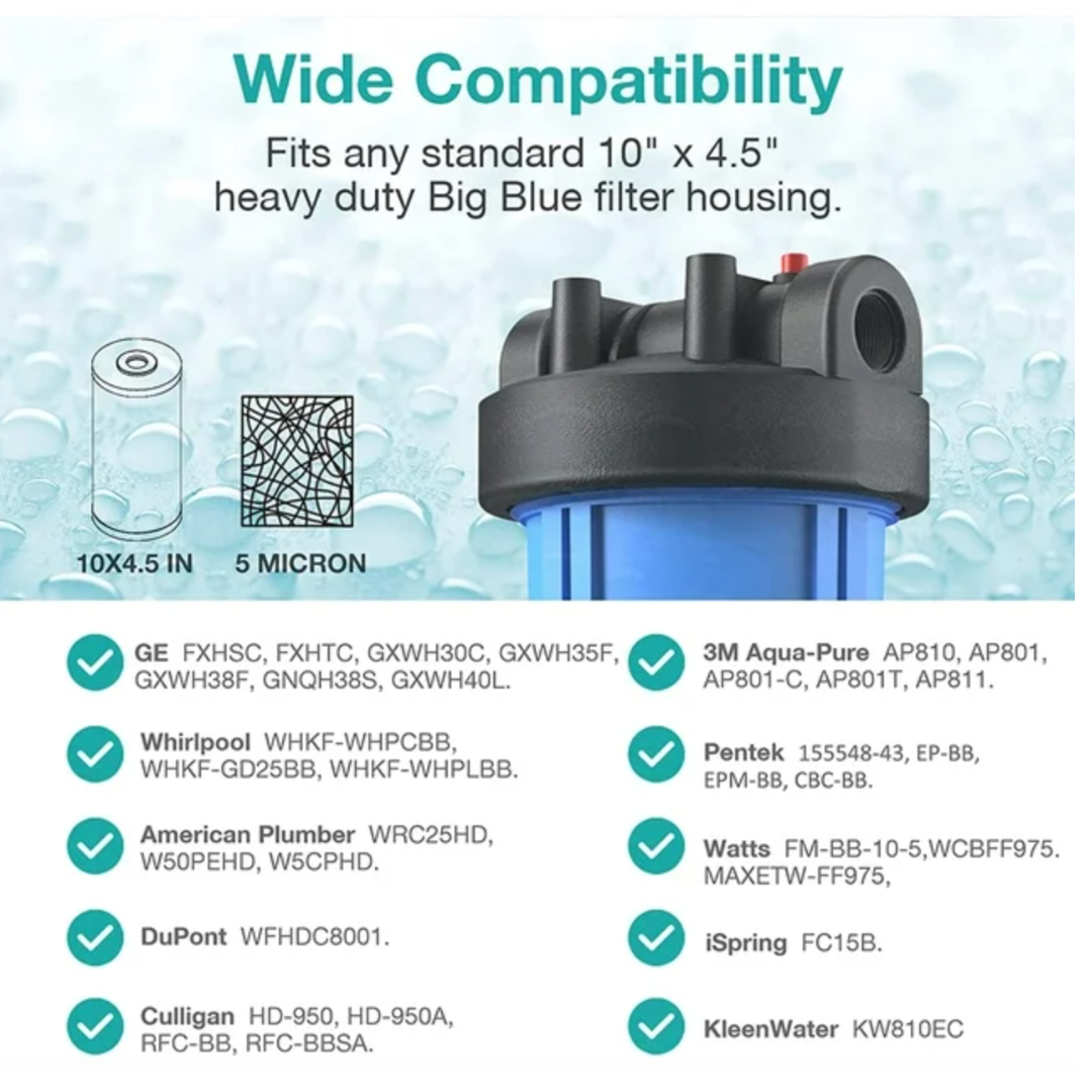 10" x 4.5" Whole House Sediment Water Filter Cartridge – Compatible with Big Blue, Pentek DGD-5005, ECP10-1, FXHSC & More