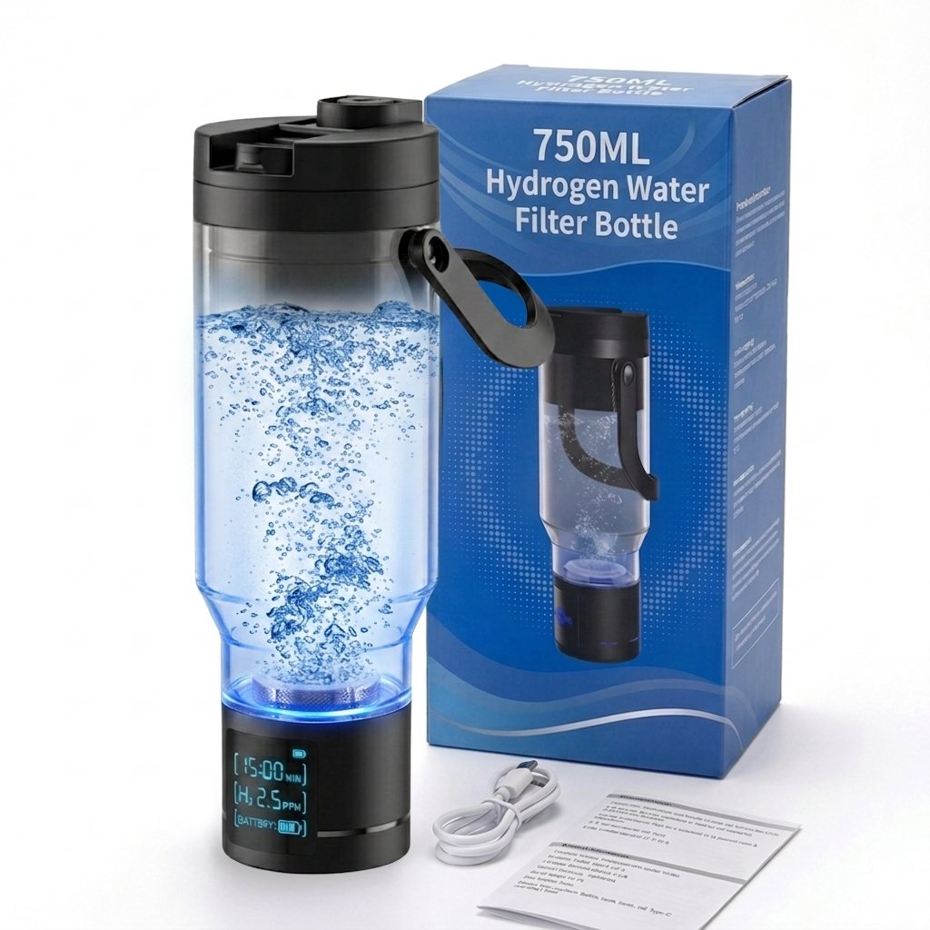 TRUE MARQET H2FILTER Premium Hydrogen Rich + Alkaline Water Bottle W Filter Straw | 3-in-1 Hydrogen Water Generator, Alkaline Water Creator, and Filter W Straw | Up to 3007 PPB H2 |750 mL
