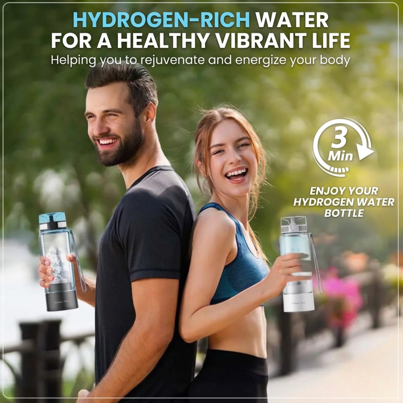 TRUE MARQET H2GO Premium Hydrogen Water Bottle Generator – Up to 3003 PPB Molecular H2 | Leakproof Large Capacity 450 mL |Titanium + Platinun Electrodes | Long Battery Life