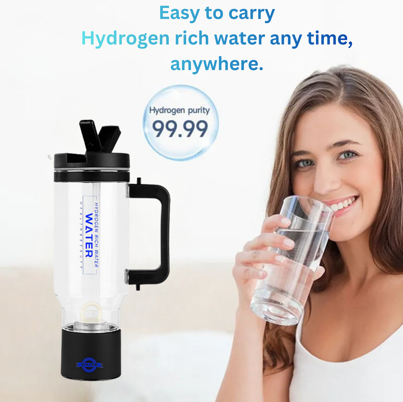 TRUE MARQET H2FLOW Hydrogen Water Bottle Tumbler – Up to 2000 PPB Molecular Hydrogen | Titanium/Platinum Electrodes | Leakproof Large Capacity 1000 mL | Rechargeable Portable Hydrogen Water Generator