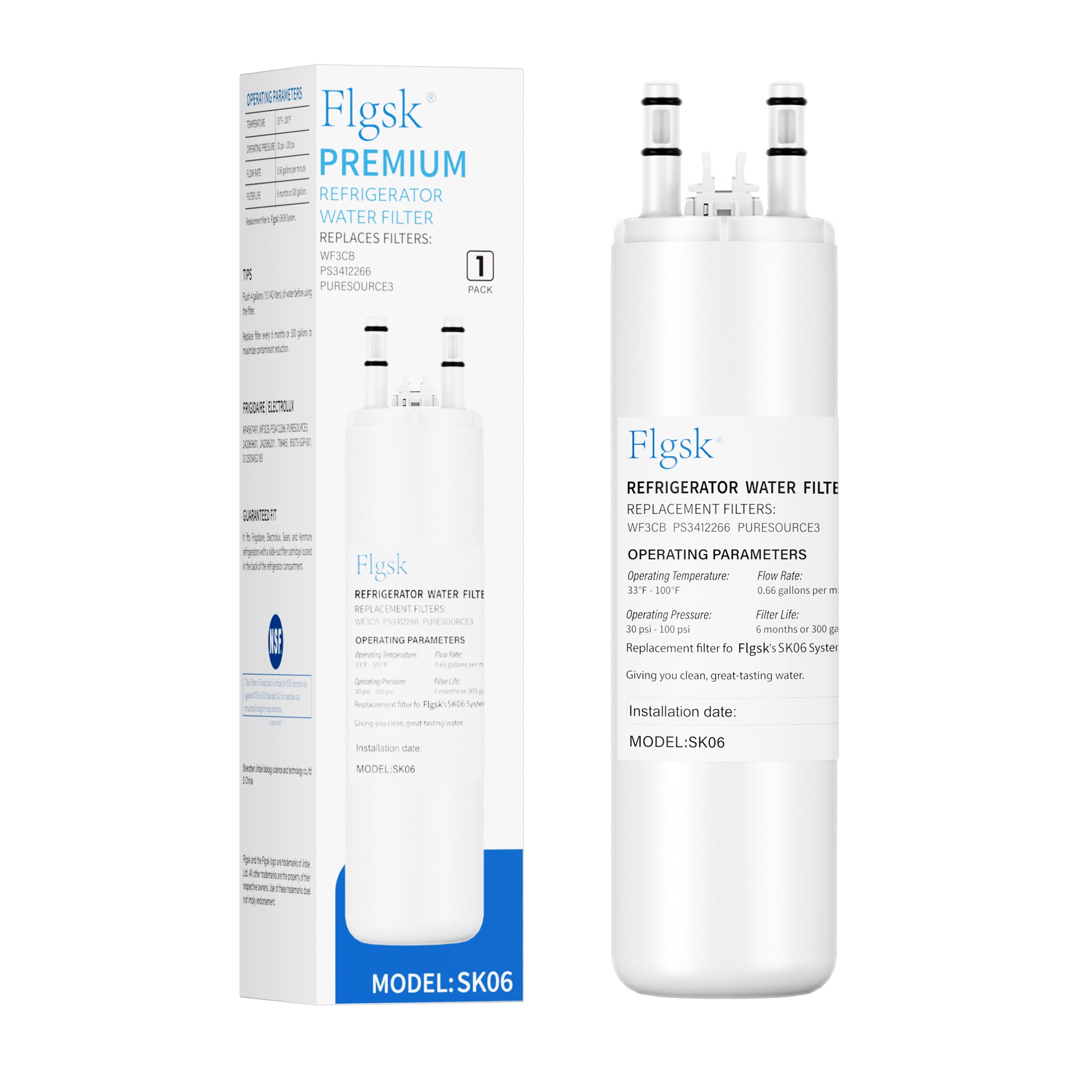 WF3CB Compatible Water Filter – Flgsk Replacement for Frigidaire WF3CB, Pure Source 3, WF425, 242069601