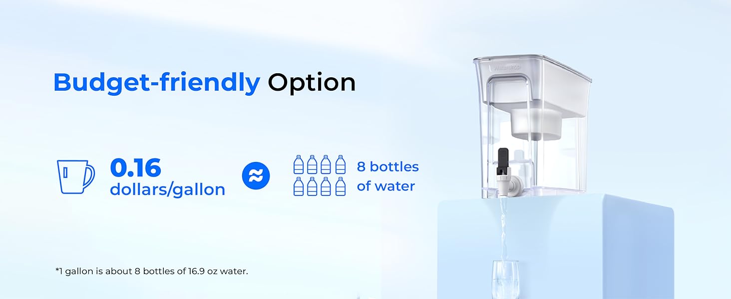 Waterdrop 35-Cup Slim Water Filter Dispenser, Large Capacity, 200-Gallon Long-Life, Faster Filtration (with 1 Filter)