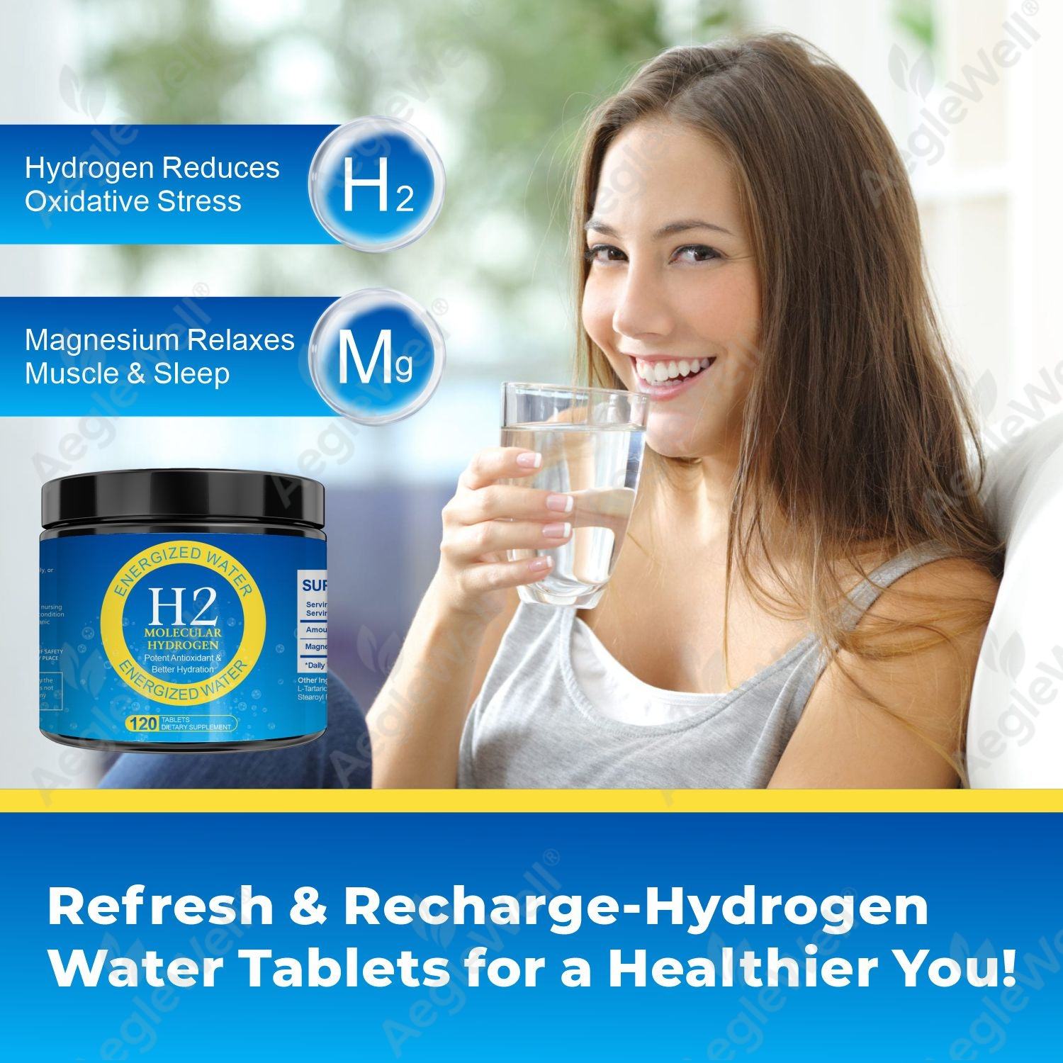 Molecular Hydrogen Tablets (12 PPM) - 120 Count High Potency H2 Supplement with