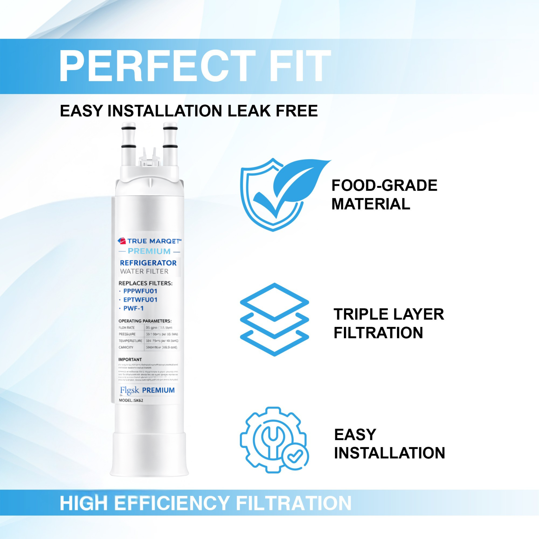 Premium Replacement for Frigidaire FPPWFU01, PWF1, Electrolux EPPWFU01 Refrigerator Water Filters –  Fits Frigidaire Gallery, Electrolux, PurePour, and More.