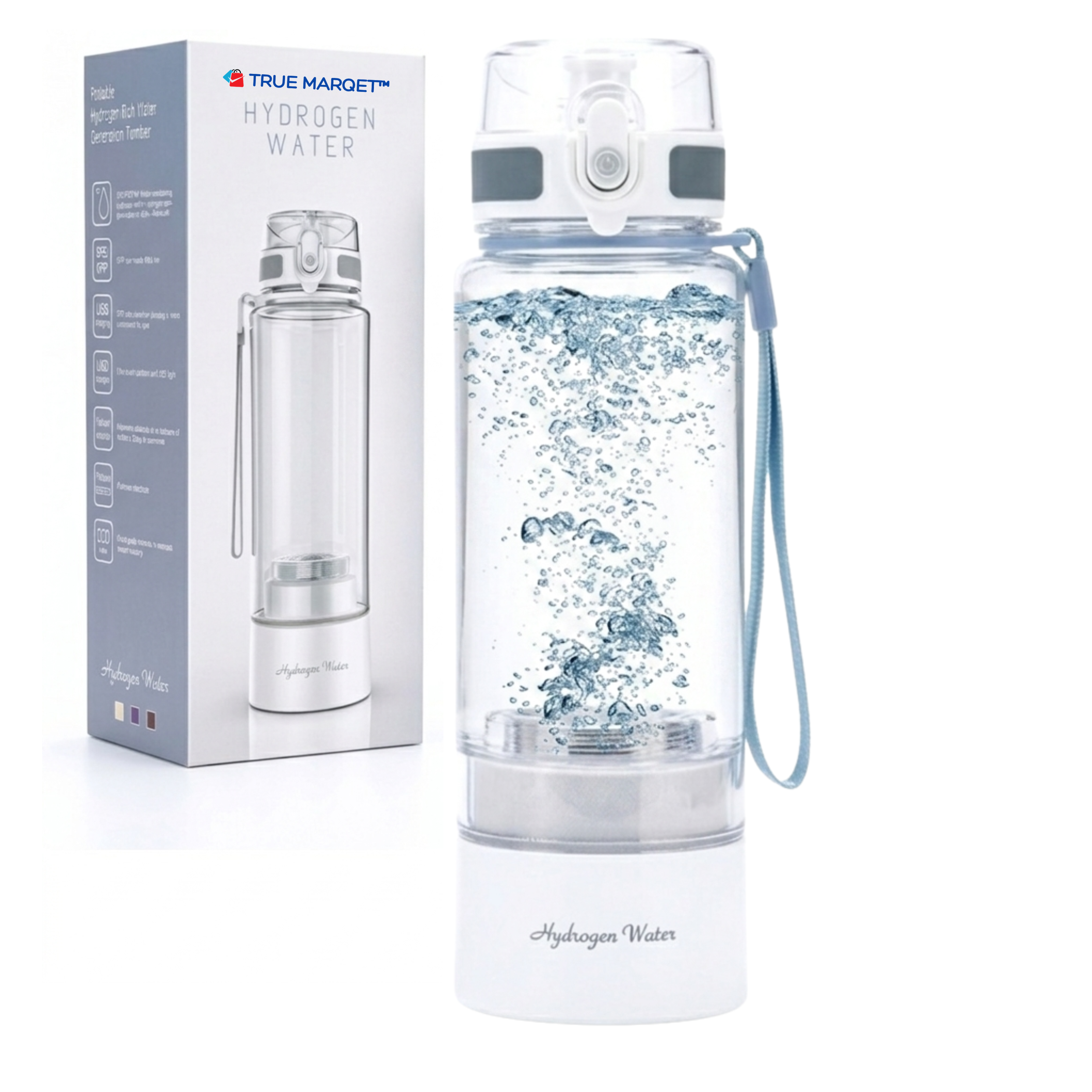 TRUE MARQET H2GO Premium Hydrogen Water Bottle Generator – Up to 3003 PPB Molecular H2 | Leakproof Large Capacity 450 mL |Titanium + Platinun Electrodes | Long Battery Life