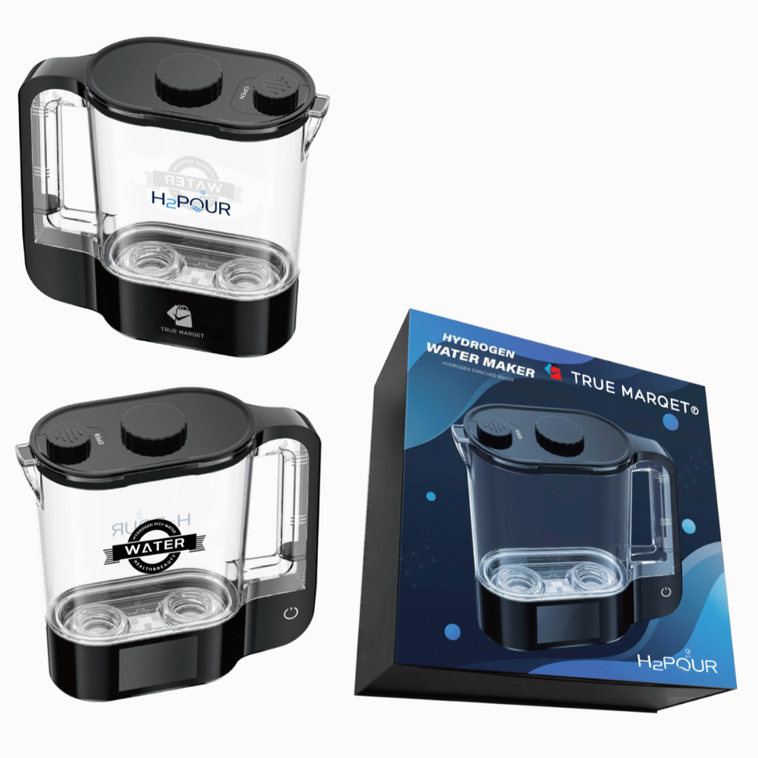 TRUE MARQET H2POUR Premium Hydrogen Water Pitcher | 68oz Hydrogen Water Generator | 3000 PPB H2 | Rechargeable Hydrogen Water Maker for Home