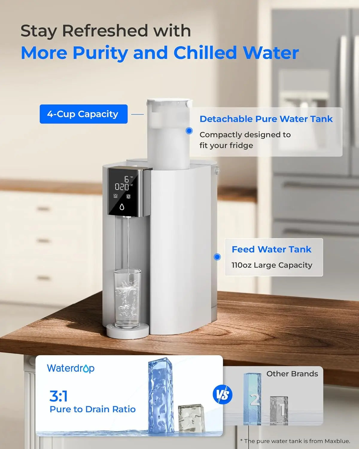 CoreRO Waterdrop Countertop Reverse Osmosis System, 6-Stage Portable Reverse Osmosis Water Filter, WD-C1S