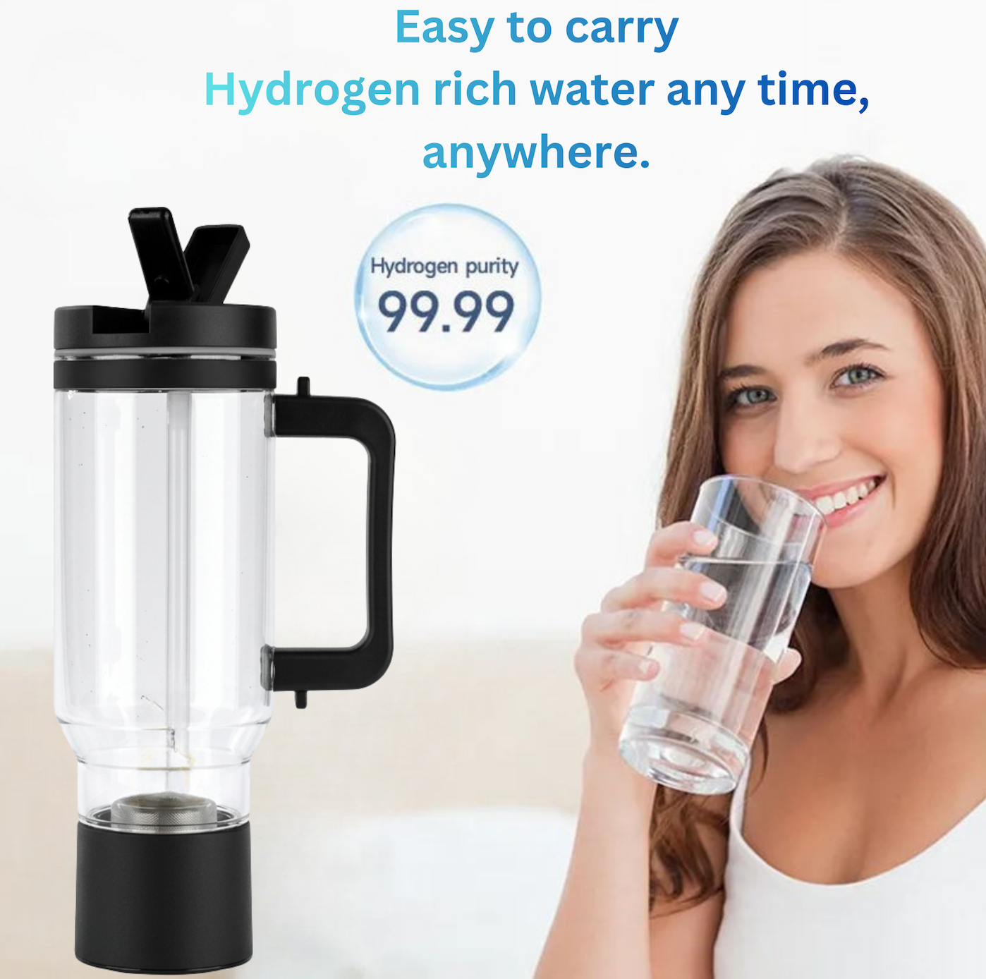 TRUE MARQET H2FLOW Premium Hydrogen Water Bottle Tumbler – Up to 3009 PPB Molecular H2 | Titanium/Platinum Electrodes | Leakproof Large Capacity 1000 mL | Rechargeable Portable Hydrogen Water Generator