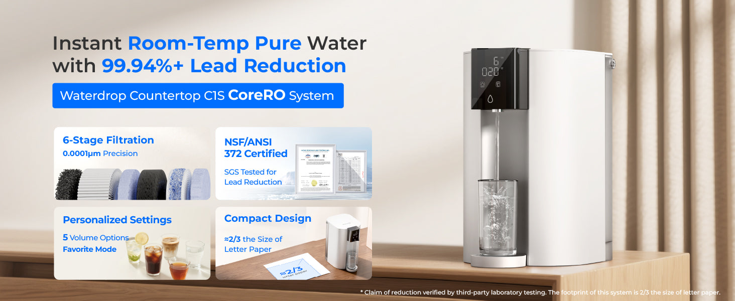 CoreRO Waterdrop Countertop Reverse Osmosis System, 6-Stage Portable Reverse Osmosis Water Filter, WD-C1S