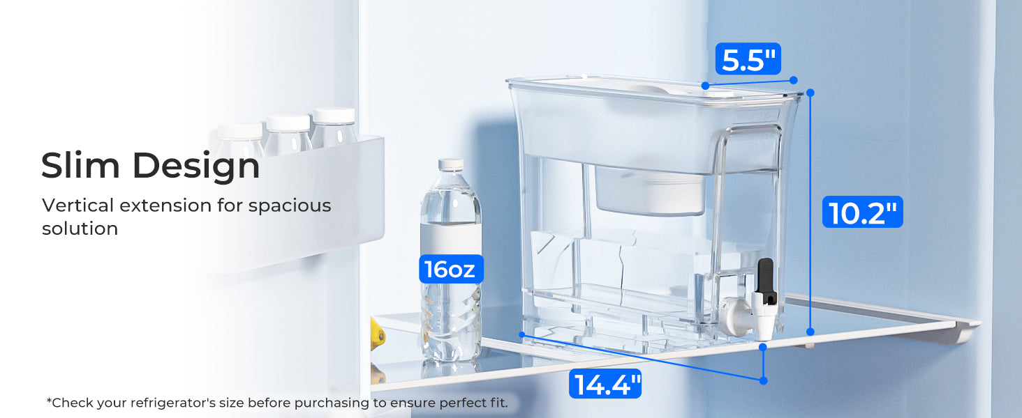 Waterdrop 35-Cup Slim Water Filter Dispenser, Large Capacity, 200-Gallon Long-Life, Faster Filtration (with 1 Filter)