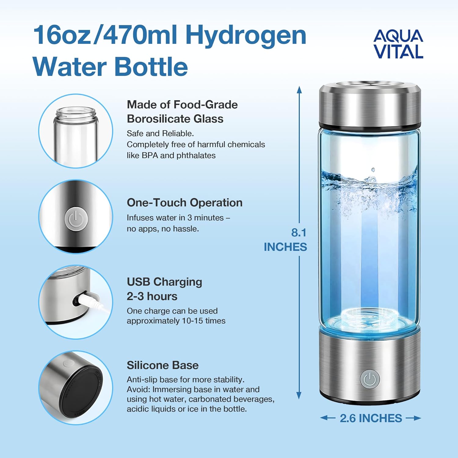 TRUE MARQET Hydrogen Water Bottle, Portable, non-slip, and good sealing 420 mL (14.2 oz)