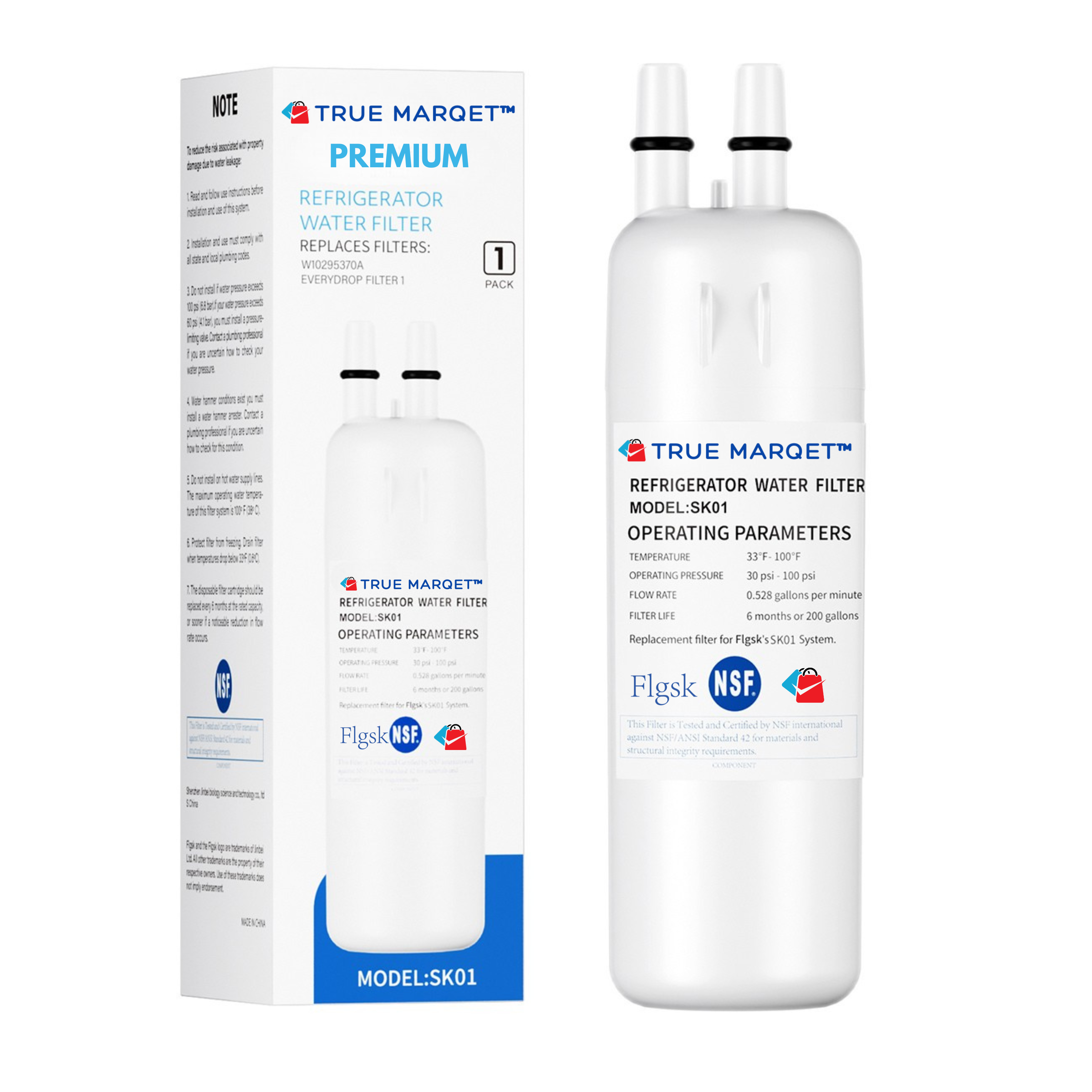 Premium Refrigerator Water Filter Compatible With Everdrop® EDR1RXD1, Whirlpool® W10295370A, Filter 1, P8RFWB2L, Kenmore® 46-9081, and P4RFWB – Flgsk SK01 Replacement Filter