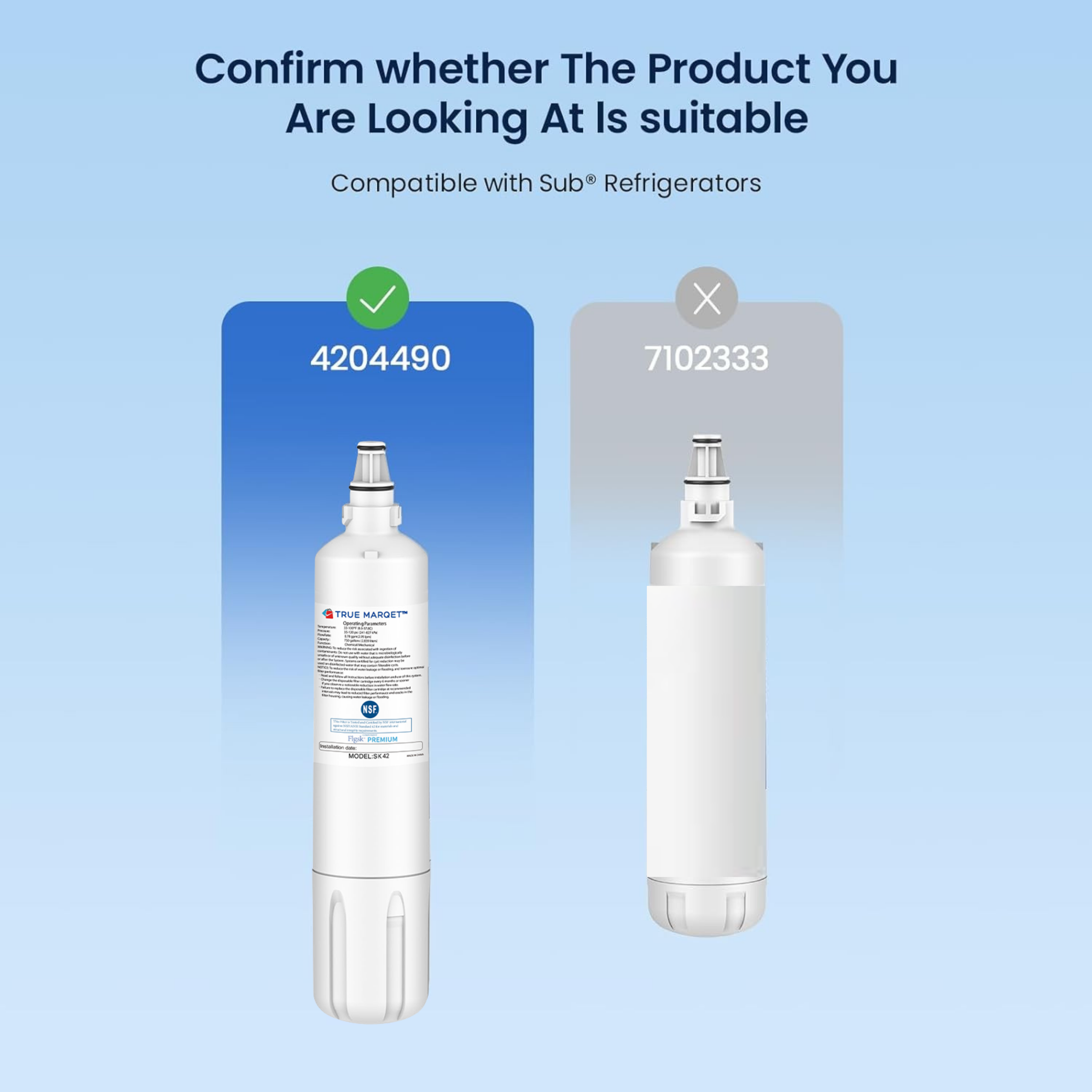 Replacement for Subzero 4204490 Refrigerator Water Filter and 7007067 Air Purification Cartridge Combo Pack, Compatible with Sub-Zero 4204490, 4290510 Water Filter, 7042798/7007067 Air Filter(1+1)